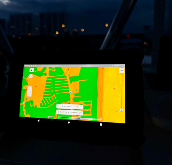 SpotOn Hydros Tablet Night View Shaded Relief Sea Surface Temps Miami